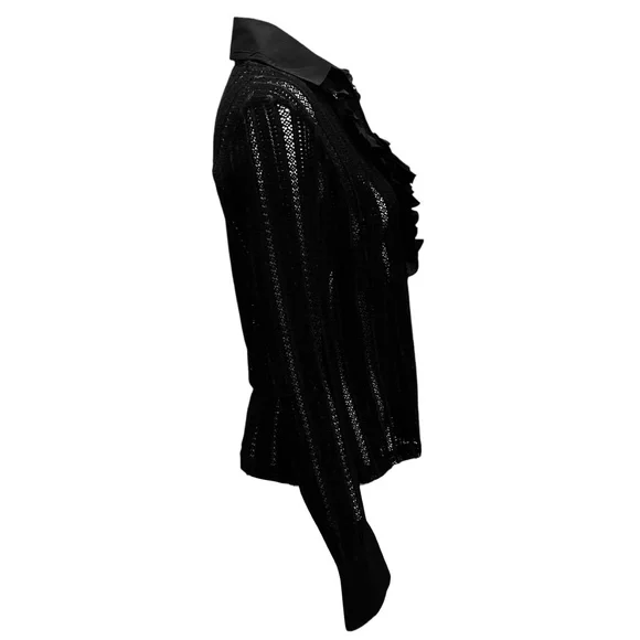 ANNE FONTAINE BLACK RUFFLED AMELIE BLOUSE - Picture 2 of 4